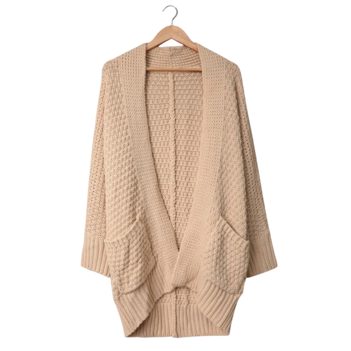 Khaki open front pocket casual knitted cardigan 