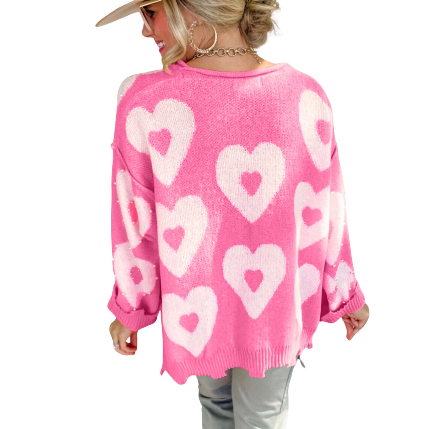 Beaded pearl heart sweater - Lavish life LLC 